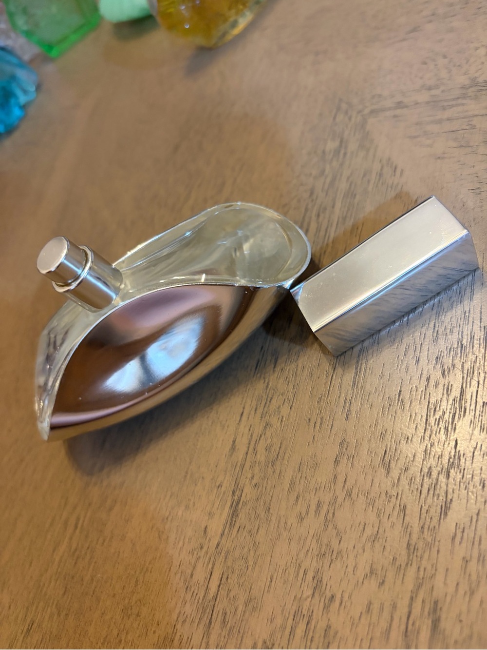 Metallic Silver Decorative Perfume Bottle Accent